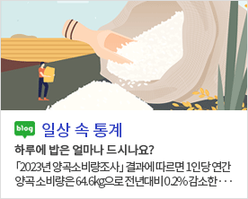 [일상 속 통계]하루에 밥은 얼마나 드시나요? 「2023년 양곡소비량조사」 결과에 따르면 1인당 연간 양곡 소비량은 64.6kg으로 전년대비 0.2% 감소한···