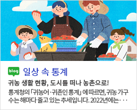 [일상 속 통계귀농 생활 현황, 도시를 떠나 농촌으로! 통계청의 「귀농어·귀촌인 통계」 에 따르면, 귀농 가구 수는 해마다 줄고 있는 추세입니다. 2022년에는···