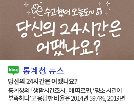 [통계청 뉴스]당신의 24시간은 어땠나요? 당신의 24시간은 어땠나요? 통계청의 「생활시간조사」 에 따르면, ‘평소 시간이 부족하다’고 응답한 비율은 2014년 59.4%, 2019년