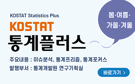 KOSTAT Statistics Plus 
「KOSTAT 통계플러스」
봄여름가을겨울 
주요내용 : 이슈분석, 통계프리즘, SRI리서치노트 
발행부서 : 통계개발원 연구기획실 
바로가기(새창열기)